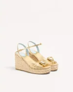 Valentino Royal Wedge Sandal In Metallic Nappa Leather 100Mm - Image 6